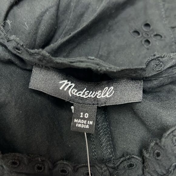 Madewell NU556 Black Eyelet Flutter Sleeve Mini Dress in Cotton 10 NWT - Picture 10 of 13